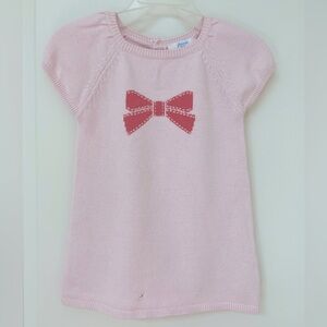 Jacadi Paris Baby Girl Soft Knit Short Sleeve Pink Dress with Bow Accent 12M